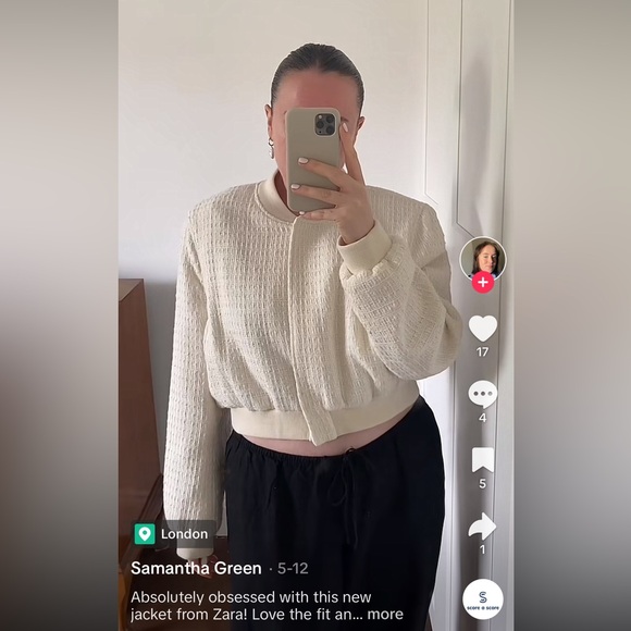 ZARA CROPPED TEXTURED BOMBER JACKET - Picture 3 of 11